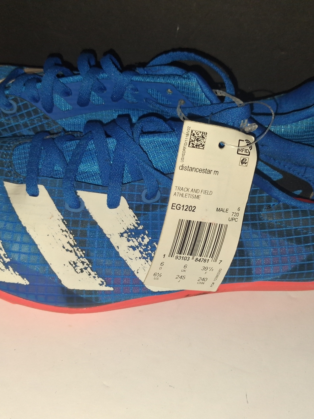 adidas Kids Blue Track & Field Distancestar Sneakers with White Stripes